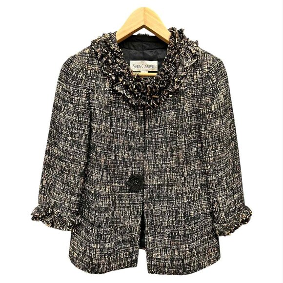 Sara Campbell Tweed & Frill Cropped Blazer - Size 2 - Picture 1 of 2